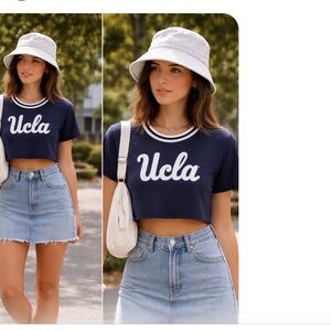 Rare Under Armour Colab UCLA Cropped Varsity 80% Cotton Navy Short Sleeve Tee M